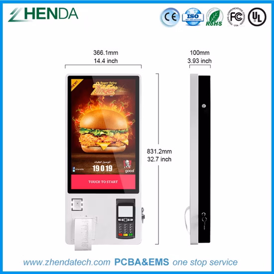 Kiosque personnalisé de scanner de code barres de machine de paiement d'individu de kiosque d'écran tactile de paiement de commande de libre-service pour la chaîne de magasin/restaurant avec des certifications de Zhenda